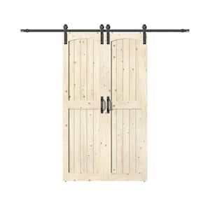 Assembled Arch Top 48in. x 84in. Solid Core Knotty Pine Wood Unfinished Sliding Door With Hardware Kit