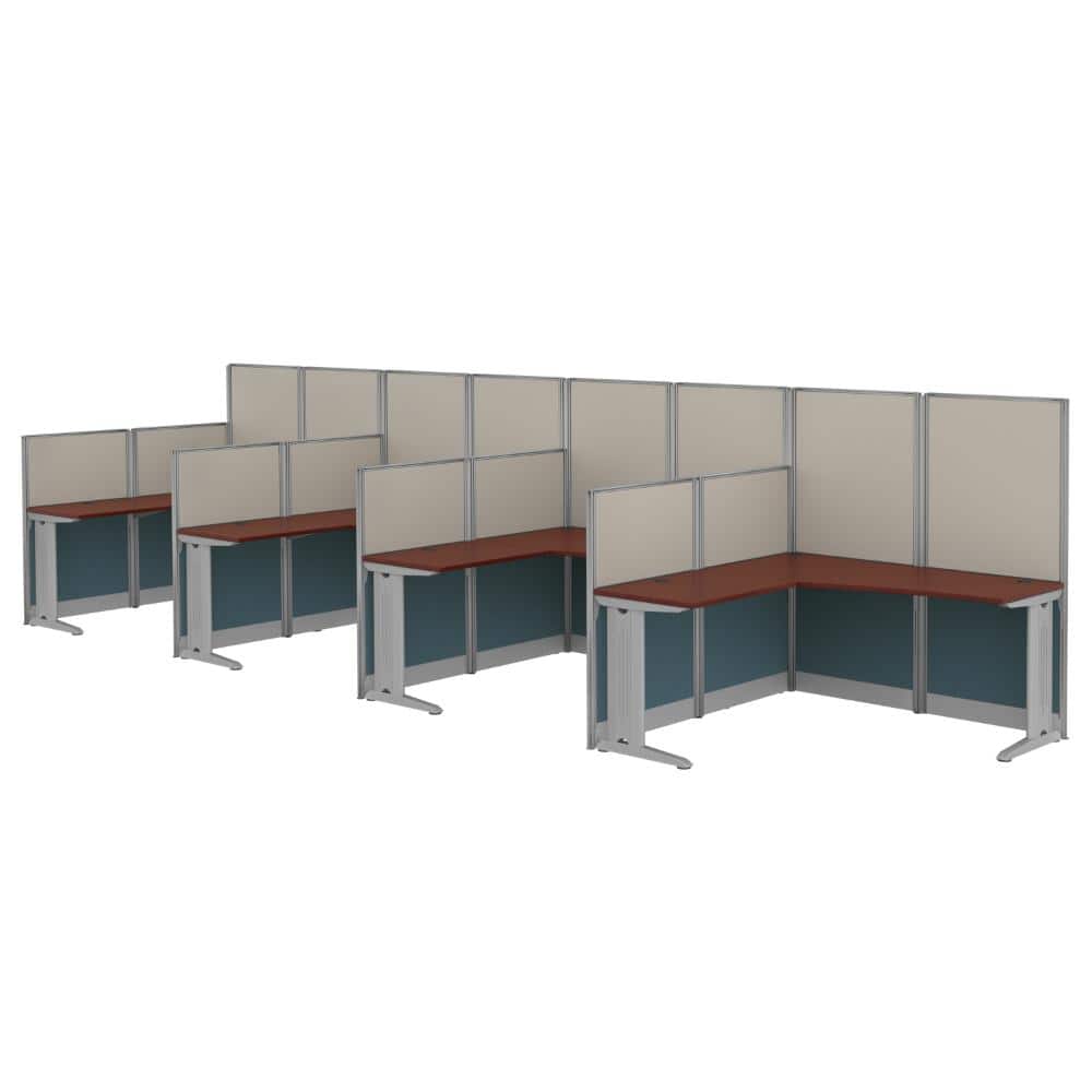 Instant Office 63"H x 129"W 4 Person L-Shaped Cubicle Panel Workstation, Hansen Cherry