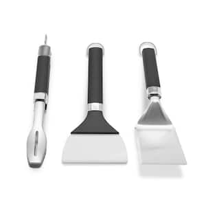 Portable Black and Stainless Griddle Tool 3-Piece Set