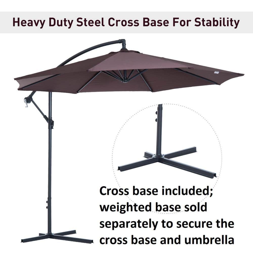 Brown Cantilever Patio Umbrella with UV Protection and Sturdy Stand