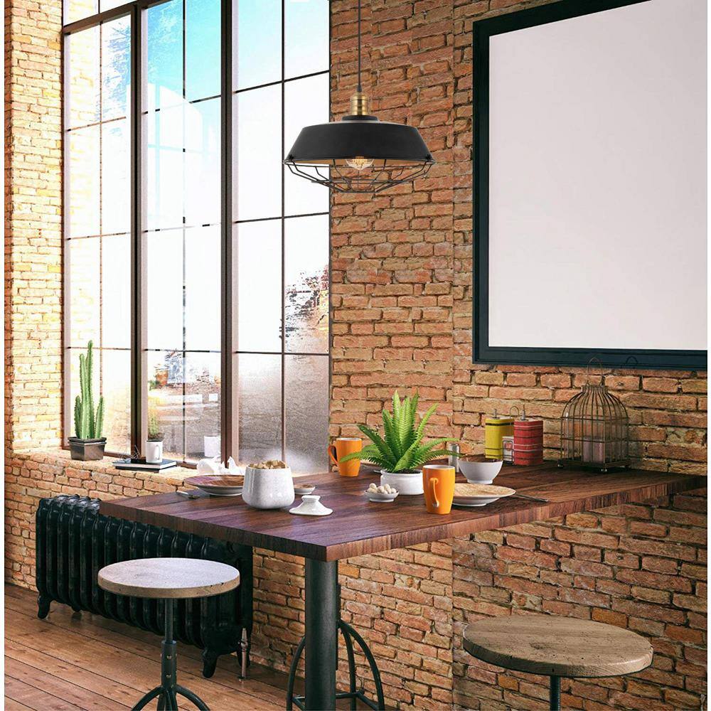 Jaxon 14" Black and Brass Industrial Farmhouse Pendant Light