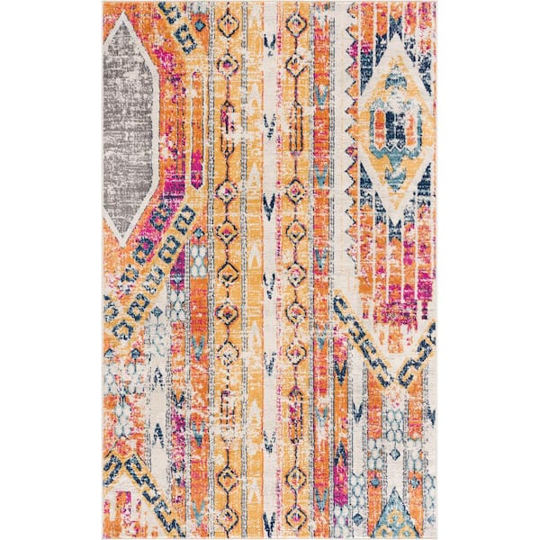 Savannah Multicolor 2 ft. 6 in. x 4 ft. 9 in. Modern Abstract Area Rug Doormat Entrance Floor Mat