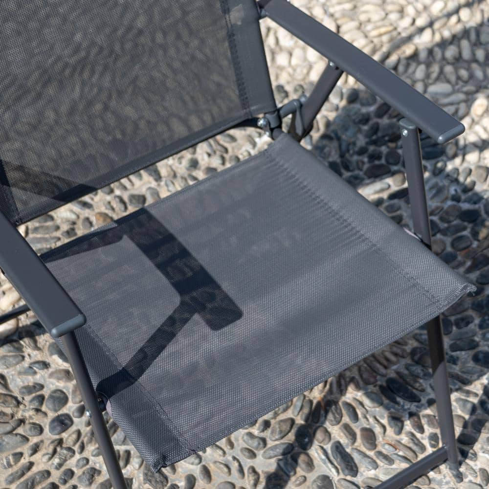 Gray 5-Piece Steel Patio Dining Set with Folding Chairs