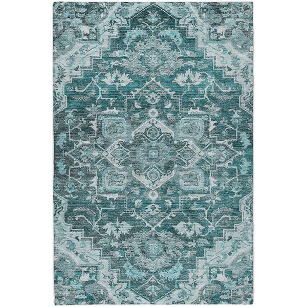 Dream Shag Premium Machine Washable Abstract ADS774 Teal 8 ft. x 10 ft. Area Rug