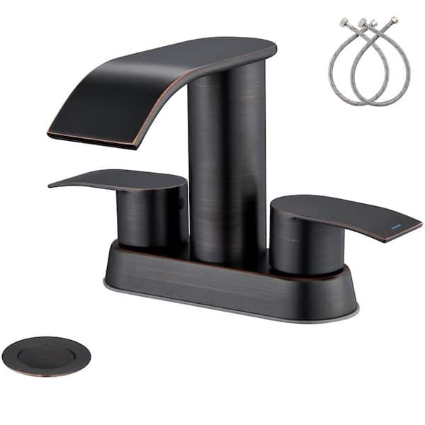 GAGALIFE 4 in. Centerset Double-Handle Waterfall Spout Bathroom Vessel Sink Faucet with Pop Up Drain Kit in Oil Rubbed Bronze