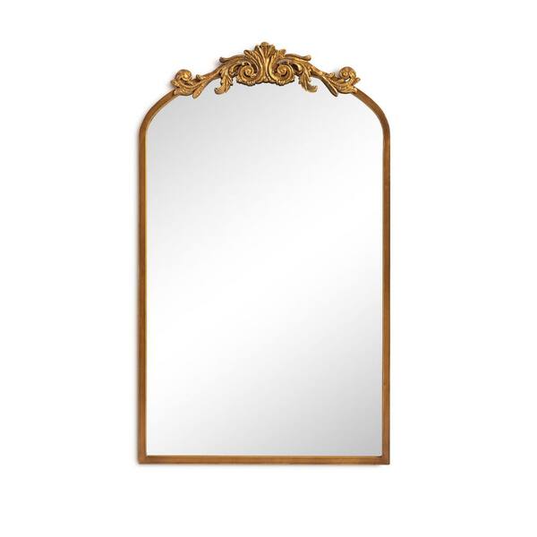 PexFix 24 in. W x 36 in. H Classic Arch Framed Gold Metal Vanity Mirror