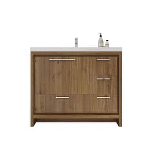 Dolce 42 in. W Bath Vanity in Natural Oak with Reinforced Acrylic Vanity Top in White with White Basin and Right Drawers