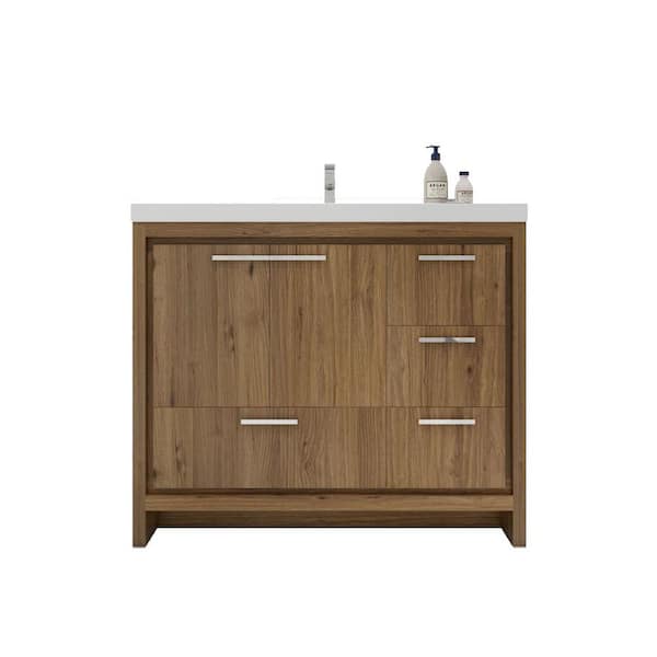 Moreno Bath Dolce 42 in. W Bath Vanity in Natural Oak with Reinforced Acrylic Vanity Top in White with White Basin and Right Drawers