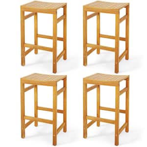 Set of 4 Acacia Wood Bar Stool 30-Inch Height Bar Chair with Saddle Shaped Sea
