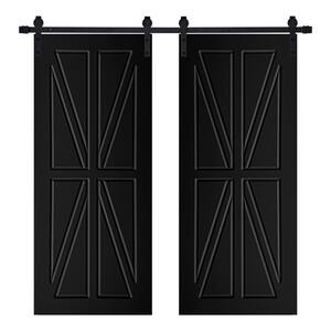 Modern British Flag Designed 48 in. x 84 in. MDF Panel Black Painted Double Sliding Barn Door with Hardware Kit