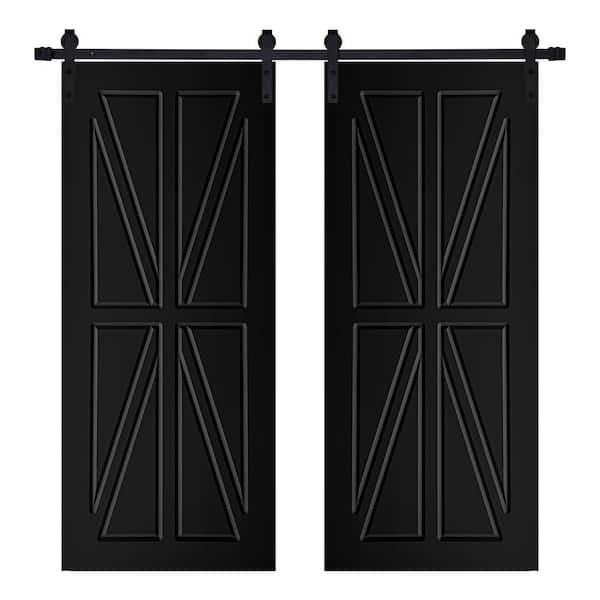 AIOPOP HOME Modern British Flag Designed 72 in. x 80 in. MDF Panel Black Painted Double Sliding Barn Door with Hardware Kit
