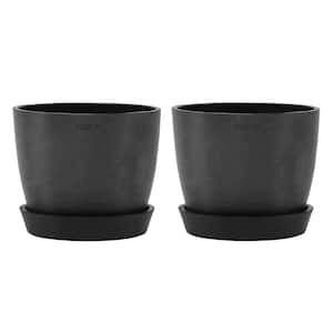 Stockholm 6 in. Dark Gray Premium Sustainable Plastic Planter with Saucer (2-Pack)