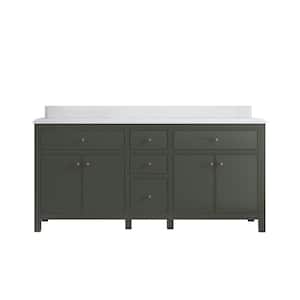 Sonoma 72 in. W x 22 in. D x 36 in. H Double Sink Bath Vanity in Pewter Green with 1.5" White Quartz Top