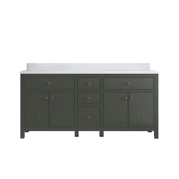 Willow Collections Sonoma 72 in. W x 22 in. D x 36 in. H Double Sink Bath Vanity in Pewter Green with 1.5 in. White Quartz Top