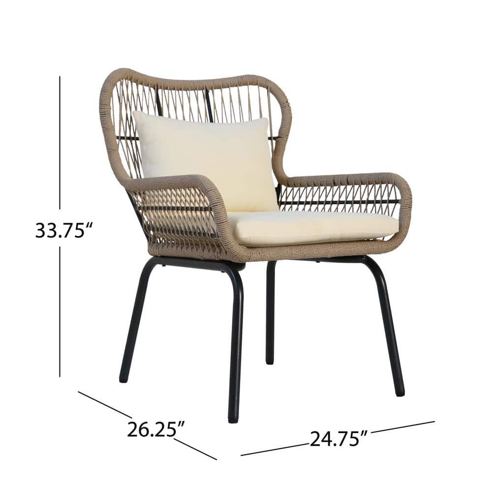 Breezy Modern Steel Frame Lounge Chair with Beige Cushions, Set of 2