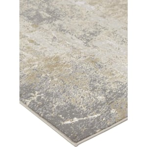 10 x 13 Gold and Ivory Abstract Area Rug