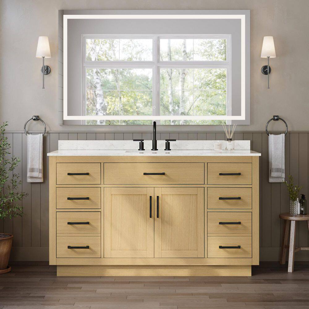 Beckett TK 60 in. Single Freestanding Rift Oak Bath Vanity with Carrara Cultured Marble Top price history on PriceWatchPro