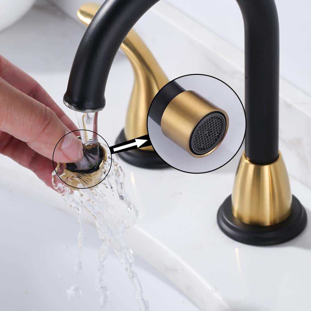 8 Inch Black and Gold Double Handle Widespread Bathroom Faucet