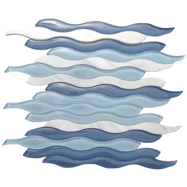 Ivy Hill Tile Flow Wave 3 in. x 6 in. Polished Glass and Marble Mosaic Wall Tile Sample