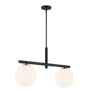 Crown Heights 60-Watt 2-Light Matte Black Pendant with Etched Opal Glass Shades