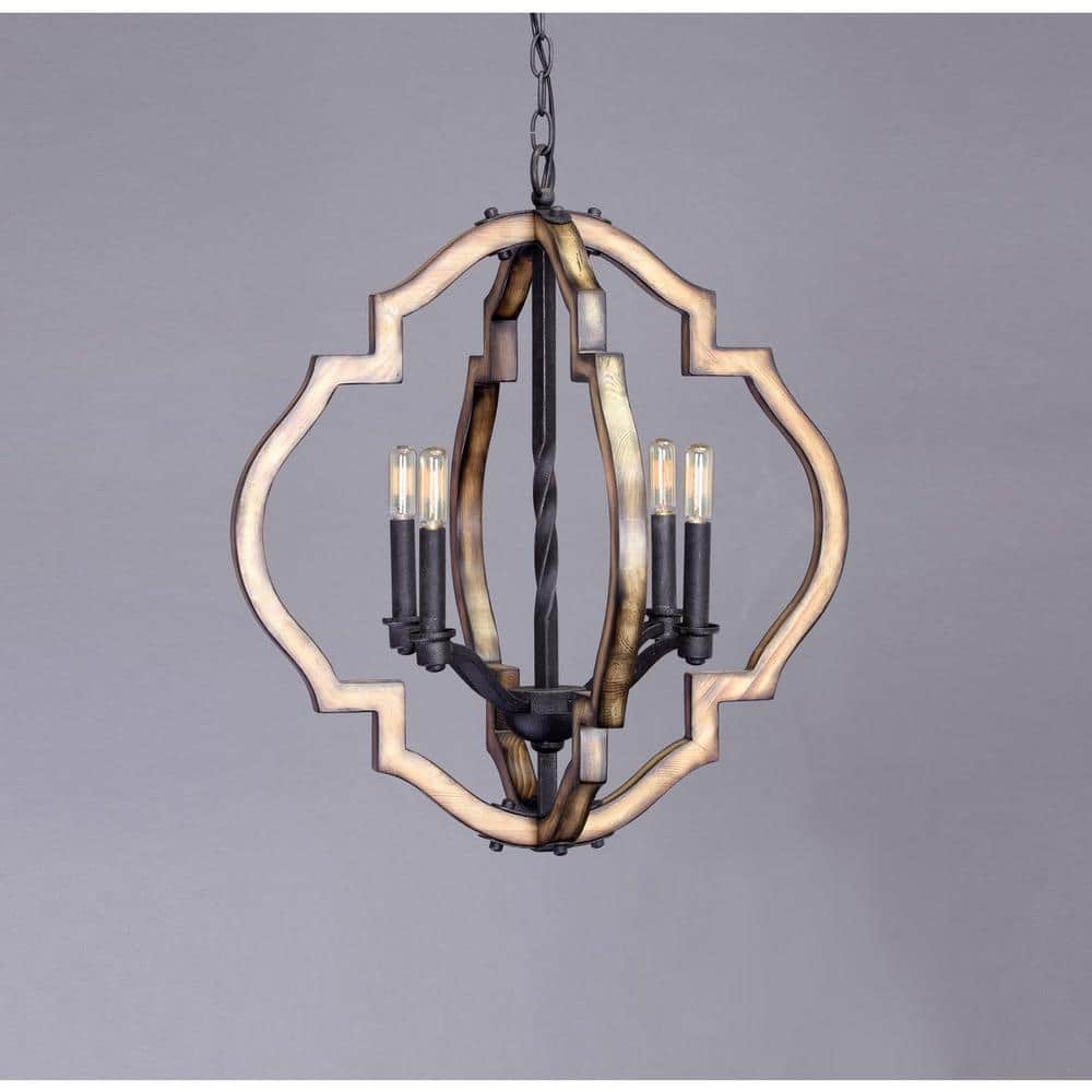 Spicewood Gilded Iron and Wood 4-Light Chandelier