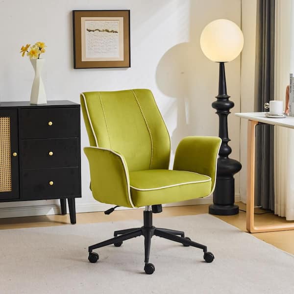 Winado Velvet Fabric Swivel Height Adjustable Office Chair in Olive-Green with Spread Arms