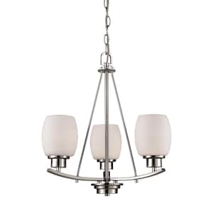 Casual Mission 3-Light Brushed Nickel Chandelier With White Lined Glass Shades