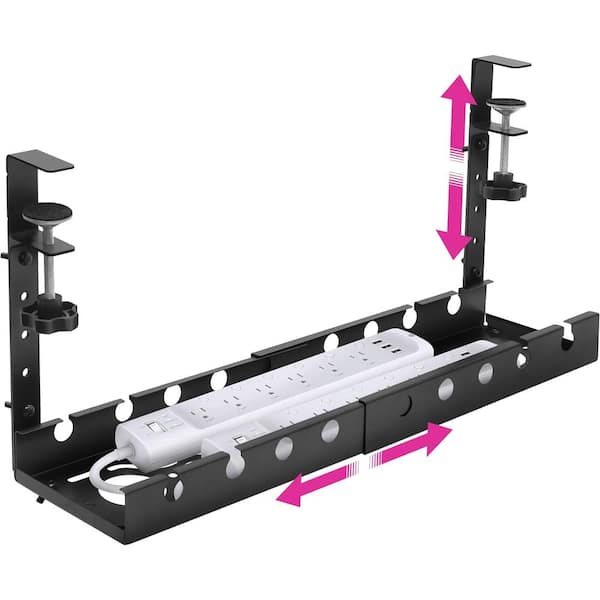 22.5 in. Stands Extendable Under Desk Cable Management Tray with Clamp Aluminum in Black