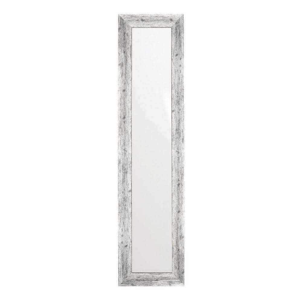 17 in. W x 72 in. H Weathered Timber Inspired Rustic White and Gray Sloped Framed Wall Mirror