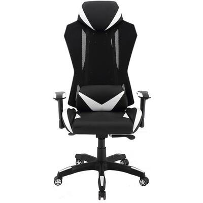 Commando Ergonomic Black and White High-Back Gaming Chair with Adjustable Gas Lift Seating and Lumbar Support