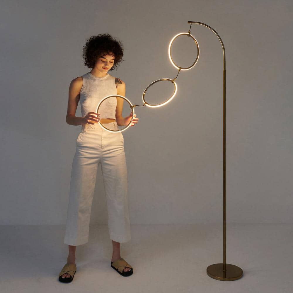 Brass Arc LED Floor Lamp with 3-Way Touch Switch