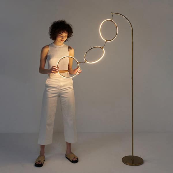 Nova 74 in. Antique Brass Industrial 3-Light LED Energy Efficient Floor Lamp with Built-In 3-Way Dimmer Function