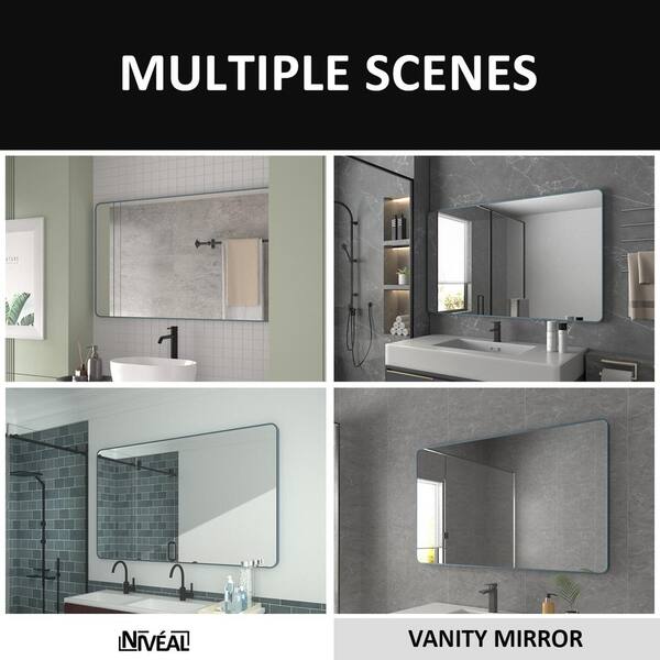 60 in. W x 36 in. H Rectangular Framed Wall Bathroom Vanity Mirror in Navy Blue 60 in. W x 36 in. H Rectangular Framed Wall Bathroom Vanity Mirror in Navy Blue