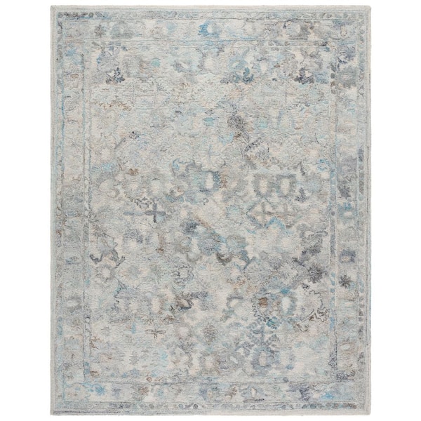 Marquee 9 ft. x 12 ft. Light Blue/Beige Abstract Border Area Rug