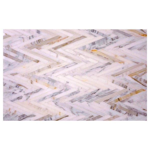 Serena 9 in. x 13 in. Polished White Gray Gold Calacatta Gold Chevron Mosaic Wall and Floor Tile (4 sq ft/case)-5 Pack