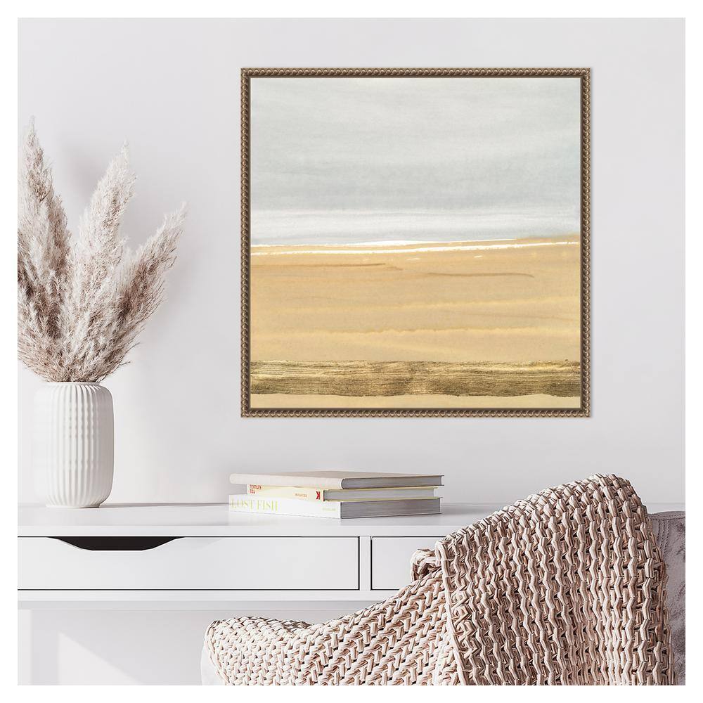 Golden Seaside Abstract Canvas Art with Beaded Frame