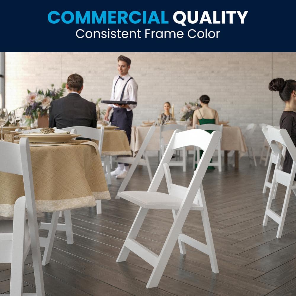 Elegant White Resin Lightweight Folding Chair with Cushioned Seat