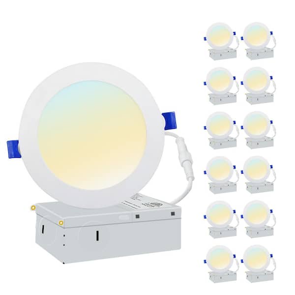 Honbei 6 in. Night Light 60-Watt Equivalent Recesed LED Downlight Integrated LED Recessed Lighting Kit 5CCT Selectable(12-Pack)