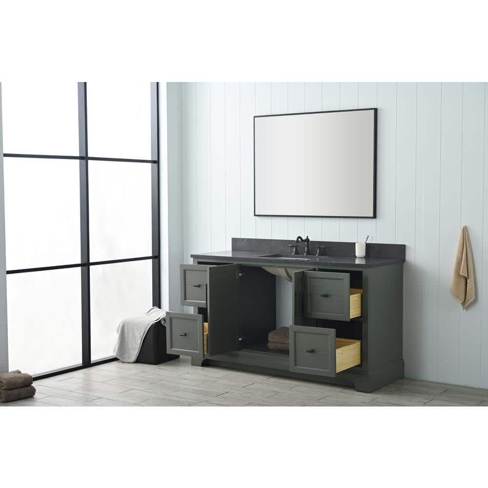 Vintage Green 60" Single Sink Bathroom Vanity with Stone Top
