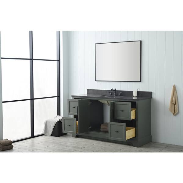 Vanity Art Laval 60 in. W x 22 in. D x 34 in. H Single Sink Freestanding Bathroom Vanity in Vintage Green with Stone Top in Black
