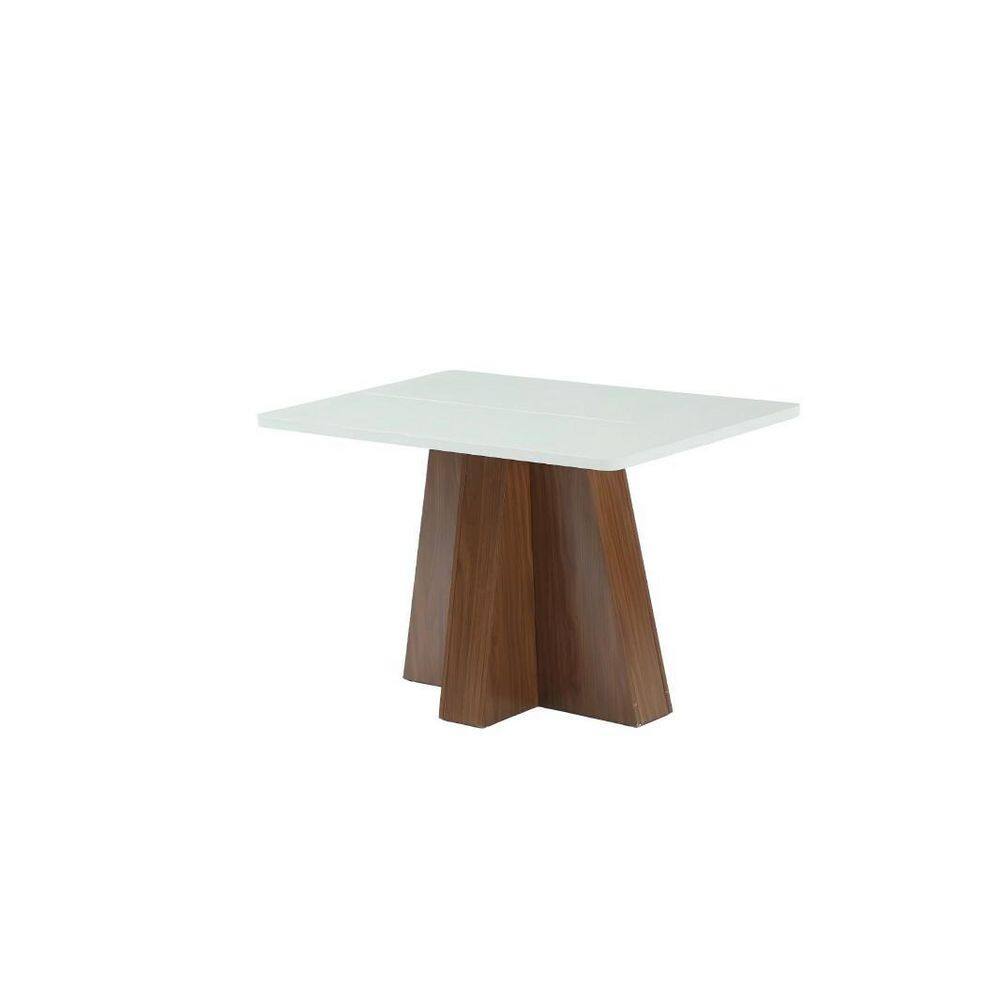 47.2 in. Farmhouse White Rectangle Wood Kitchen Table, Brown Pedestal Base Dining Table Seats 4 for Kitchen, Dining Room