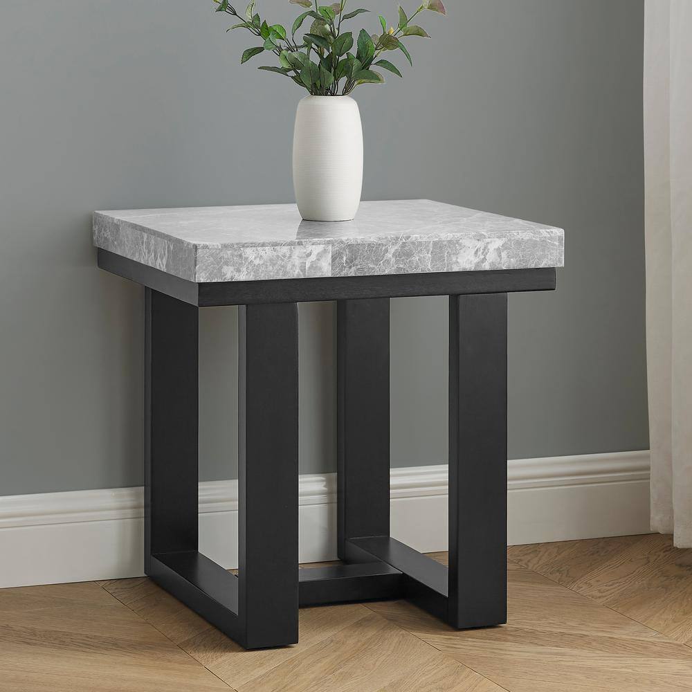 Lucca Gray Marble and Espresso Wood End Table