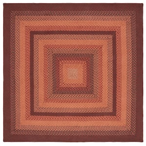 Braided Orange Rust 6 ft. x 6 ft. Abstract Border Square Area Rug