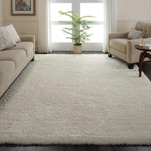 Ultra Plush Shag Ivory 8 ft. x 10 ft. Abstract Plush Contemporary Area Rug
