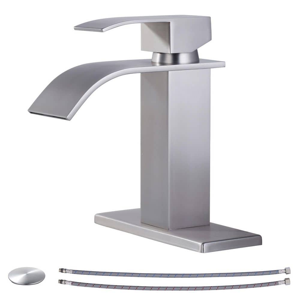 Single Handle Single Hole Bathroom Faucet with Deckplate and Waterfall Spout Included in Brushed Nickel price history on PriceWatchPro