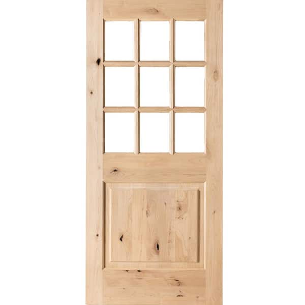Krosswood Doors 36 in. x 80 in. Craftsman 9-Lite Clear Beveled Glass Knotty Alder Unfinished Wood Front Door Slab