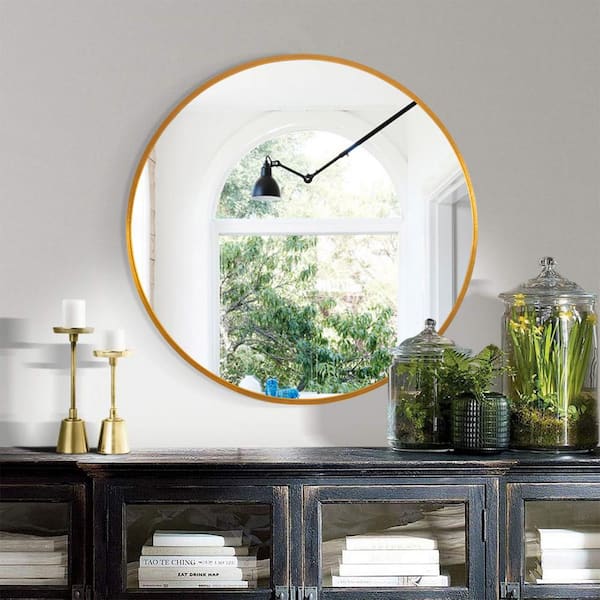 Dovelina 20 in. x 20 in. Modern Round Metal Framed Gold Wall Mirror