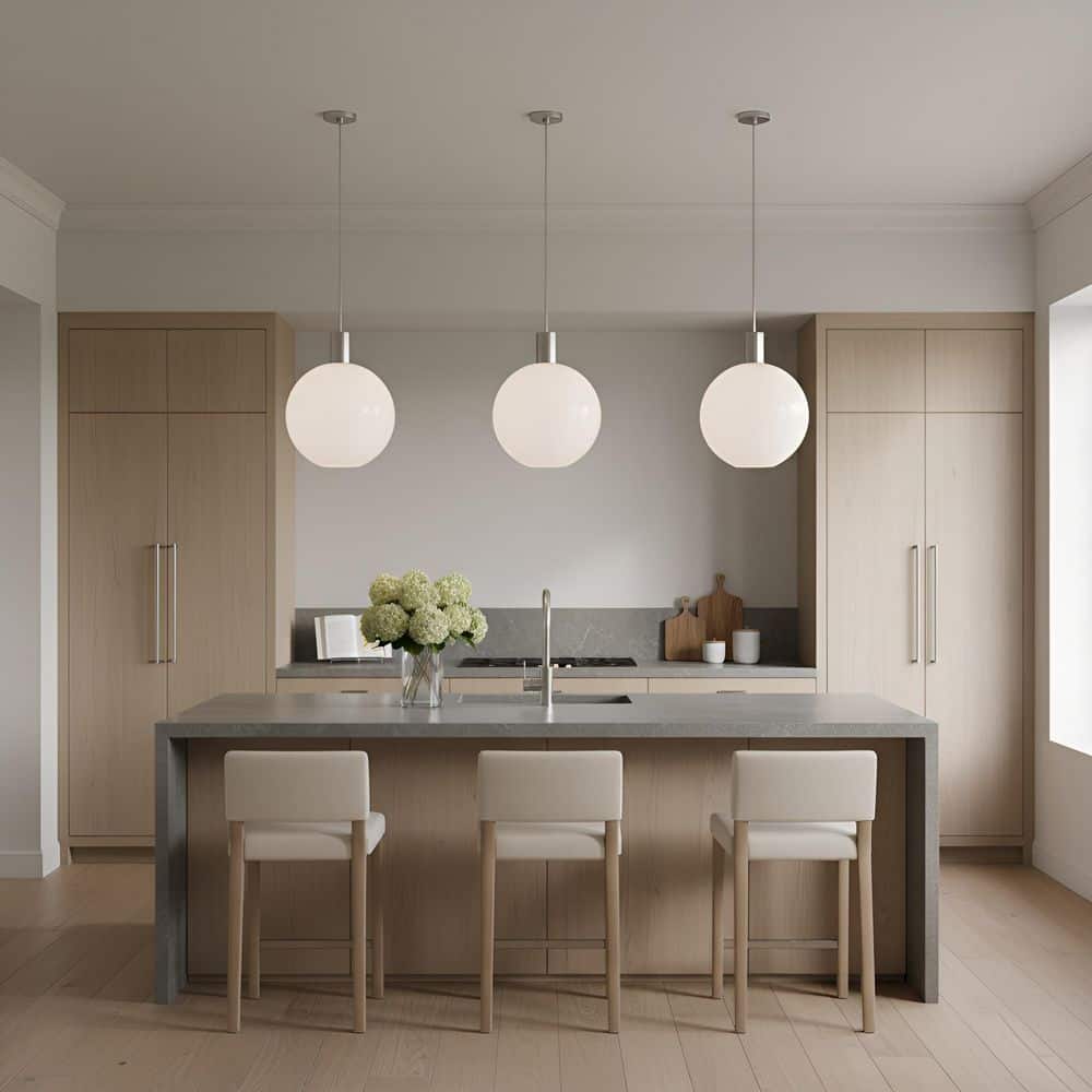 Colewood 15.5 in. W x 19.25 in. H 1-Light Brushed Nickel Modern Pendant Light with Milk Glass Shade No Bulb Included price history on PriceWatchPro