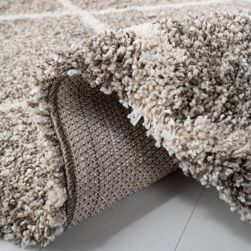 Grey and Ivory Diamond Shag Synthetic 10' x 14' Area Rug