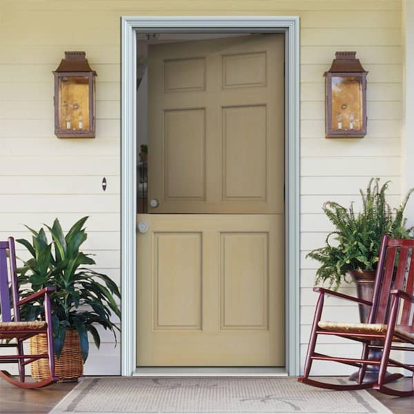 Dutch Hemlock 6-Panel Unfinished Wood Prehung Front Door with Primed White AuraLast Jamb and Brickmold